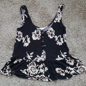 Black Floral Peplum Tank
